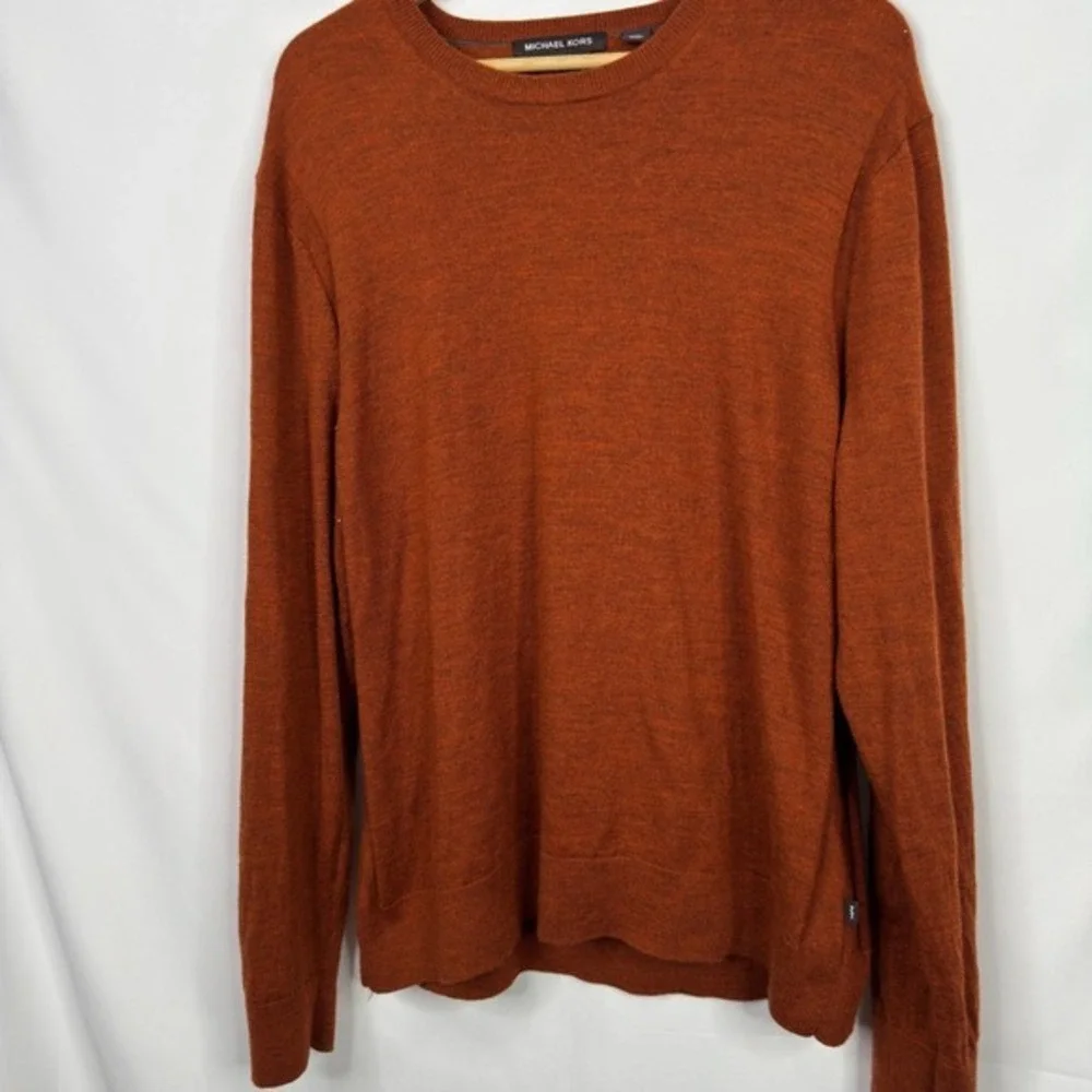 Michael Kors Men's Extra Fine Merino Wool Crew Neck Sweater Burnt‎ Orange XXL
